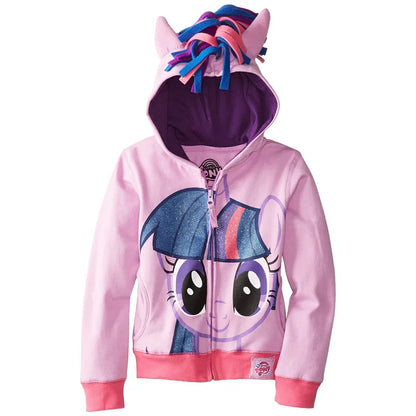 Ready Stock Little Pony Girls Jackets Autumn Cartoon Fashion Hooded Boys Outerwear Christmas Coat 3 4 5 6 7 8 Years Kids Clothes