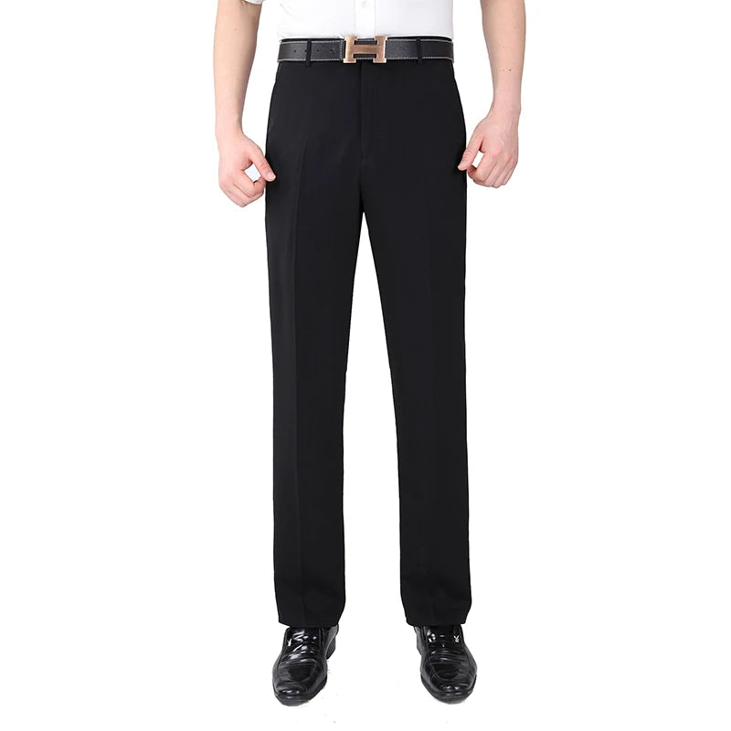 Men Silk Black Dress Pants Formal Social Office Trousers Male Summer Spring