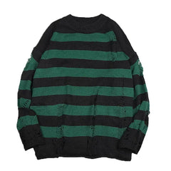 Black Stripe Sweaters Destroyed Ripped Sweater Men Pullover Hole Knit Jumpers Men