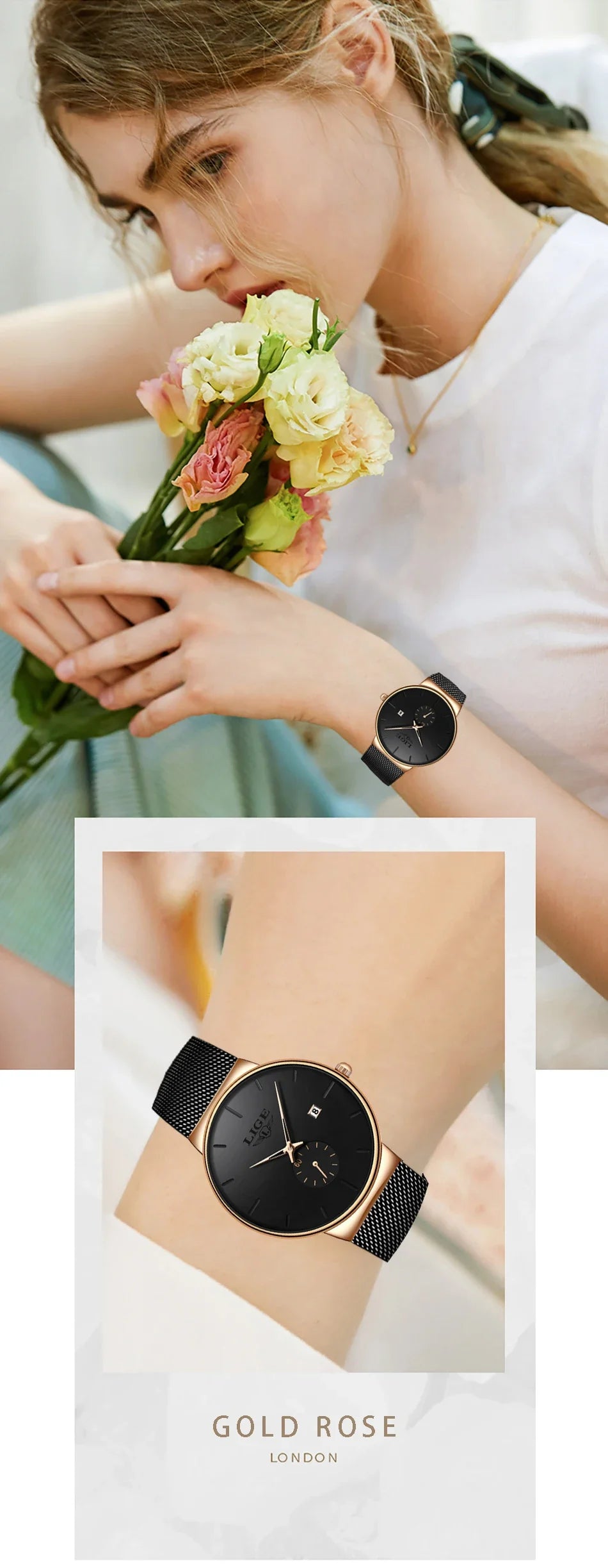LIGE Ultra Thin Fashion Casual Ladies Watches Elegant Luxury Waterproof Business Quartz Watch for Women Gift Auto Calendar Clock