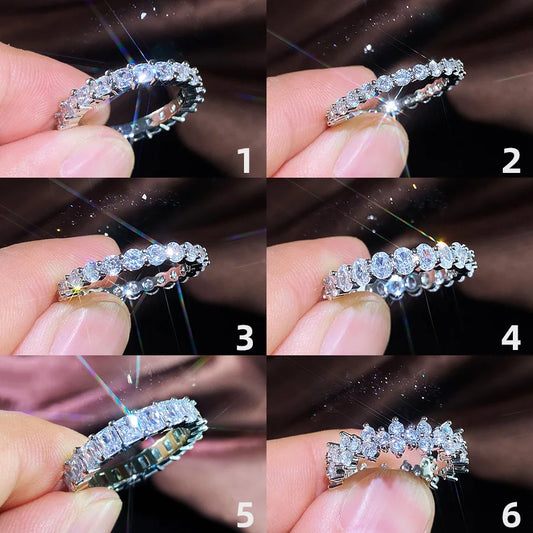 Women Ring Micro Paved Big Round/Square/Oval CZ Promise Ring Wedding Jewelry