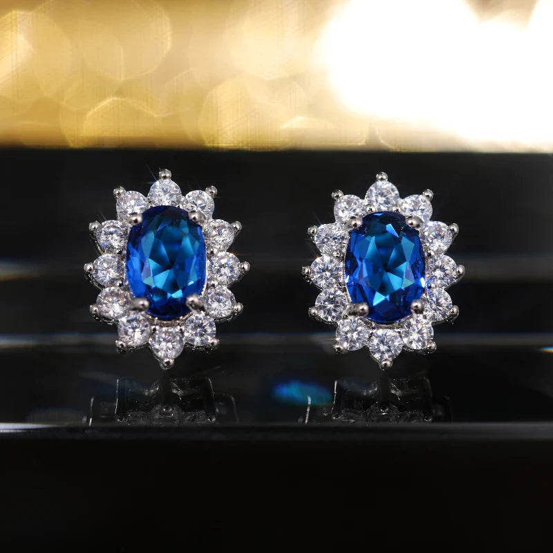 Huitan Fashion Sunflower Shape Stud Earrings Women Brilliant Oval Cubic Zirconia Luxury Female Party Jewelry Earring Top Quality