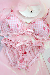 Women's Cute Strawberry Print Bra & Panties Lingerie Set Japanese Girl Bras