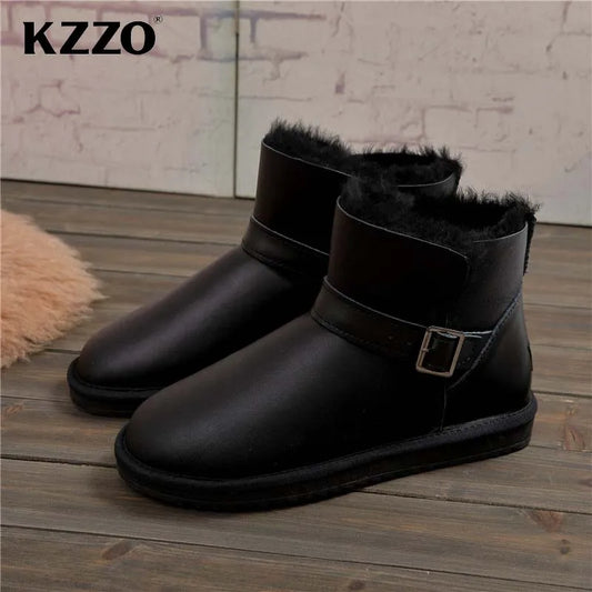 Men Casual Real Leather Winter Snow Boots Natural Wool