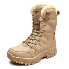 Leather Women Boots Plush Warm Snow Boots Lace Up Waterproof Women Ankle Boots