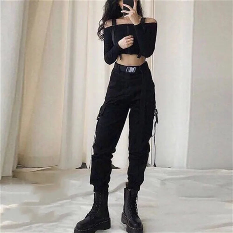 Armygreen Cargo Pants With Belt Women Capri Casual High Waist Trousers