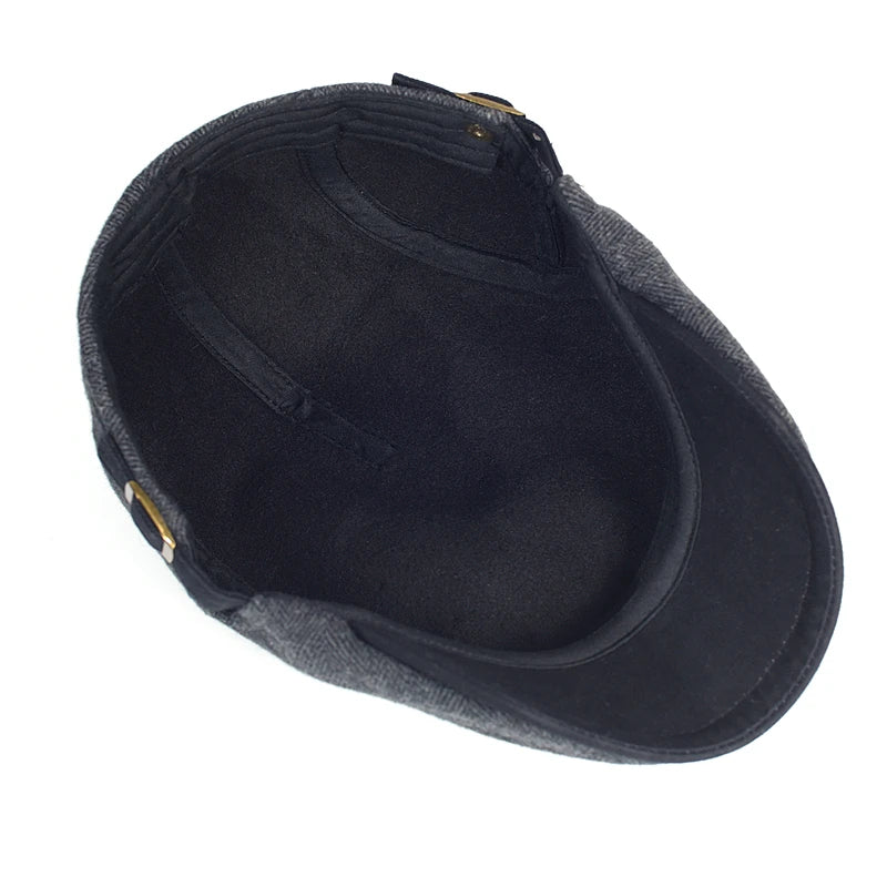 Big Size Newsboy Cap Men Winter Wool Thick Warm Vintage Herringbone Casual