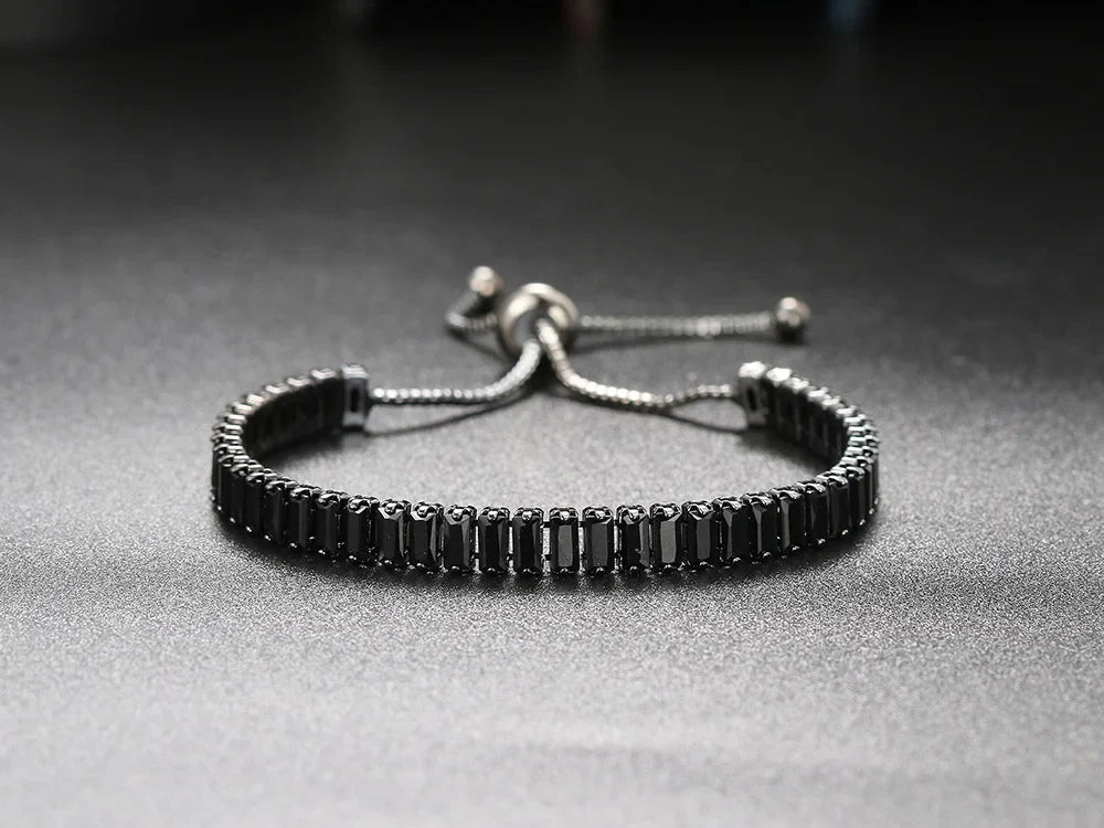 Black Iced Out Crystal Tennis Bracelets For Men Women Rectangle Zirconia Adjustable Chain on Hand Hip Hop Hippie Jewelry DZH051