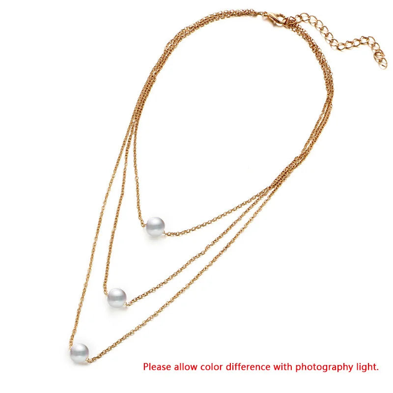 New Korean Pearl Necklaces for Women Gold Color Link Chain Choker Fashion Neck Accessories Elegant Collar bijoux femme