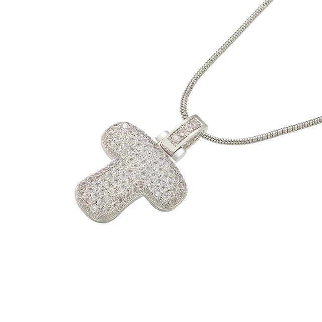 ZHUKOU 1.25x500mm Fat and lovely crystal brass silver color  letter necklace for women friends birthday gift model: VL34