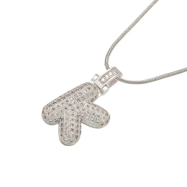 ZHUKOU 1.25x500mm Fat and lovely crystal brass silver color  letter necklace for women friends birthday gift model: VL34