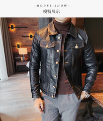 Men Faux Leather Jacket Oblique Zipper Jackets Motorcycle Black Jaqueta De Couro