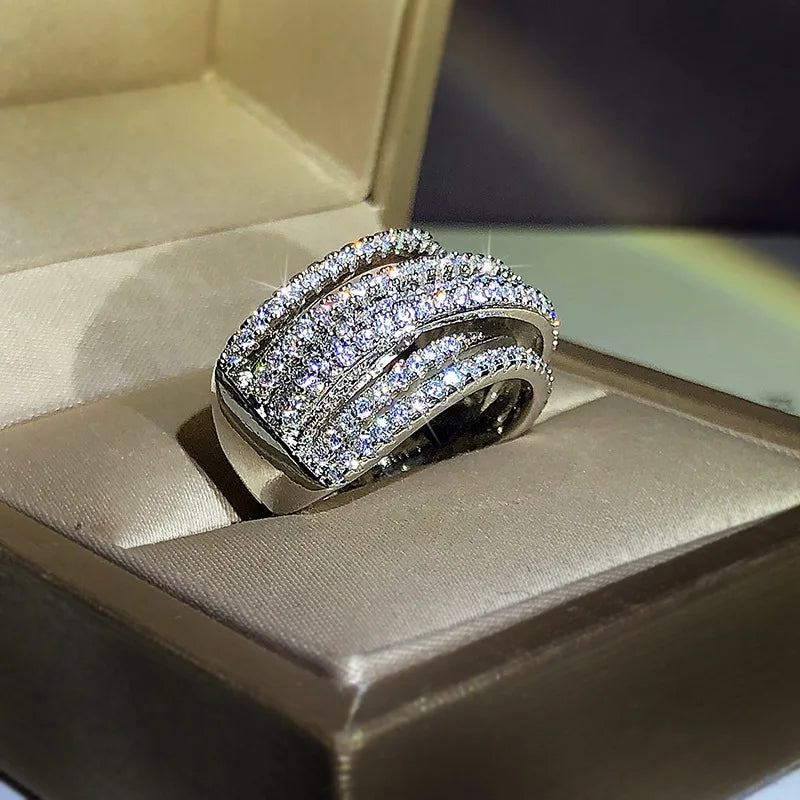 exaggerated micro-inlaid zircon ring for women 925 silver personality ring full zircon