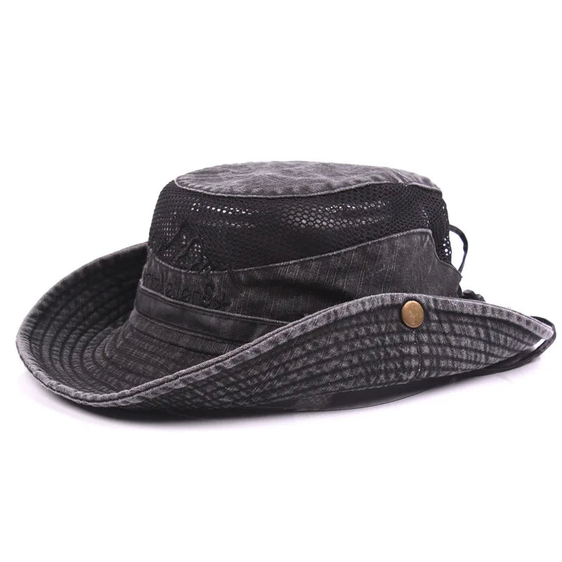 Outdoor Bucket Hat Men Summer Breathable Panama Cap Cotton Jungle Fishing Mesh