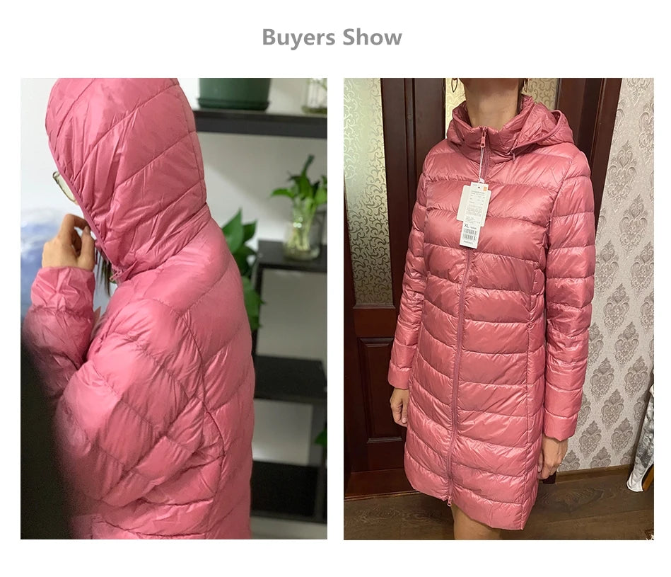 Women Ultra Lightweight Packable Long Puffer Jacket Autumn Winter