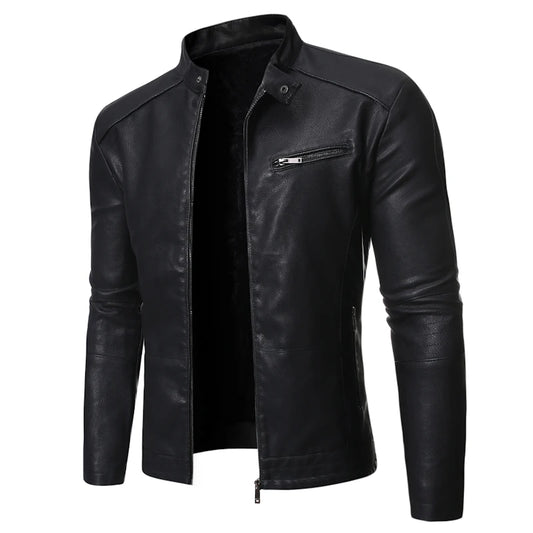 Leather Jacket Men Spring Autumn Coat Motorcycle Biker Slim Fit Outwear Male