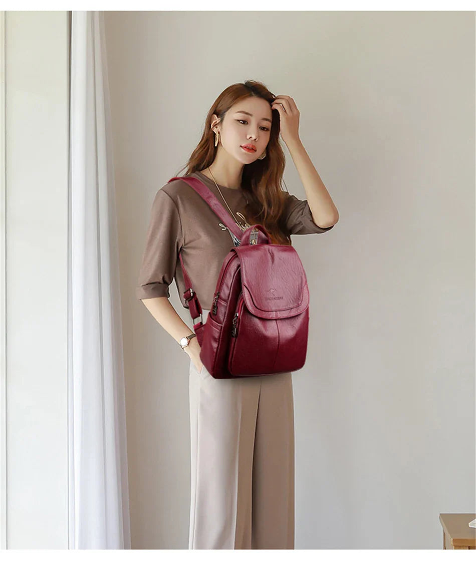 Genuine Women Leather Backpack Fashion Female Shoulder Bag Sac a Dos Ladies Bagpack Mochilas School Bags For Teenage Girls 2024