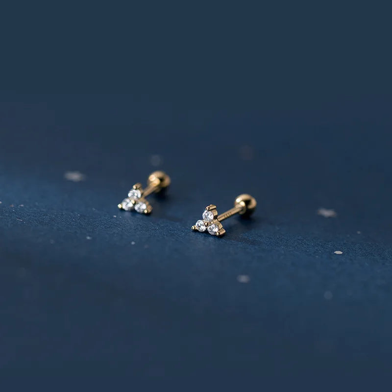 WANTME Genuine 925 Sterling Silver Romantic Three Petal Flower Mini Cute Stud Earrings for Women Girl Charming Party Jewelry