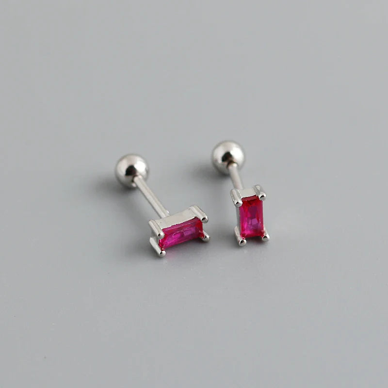 WANTME 925 Sterling Silver Colorful Square Shiny Zircon Beads Piercing Stud Earrings for Women Fashion Gothic Exquisite Jewelry