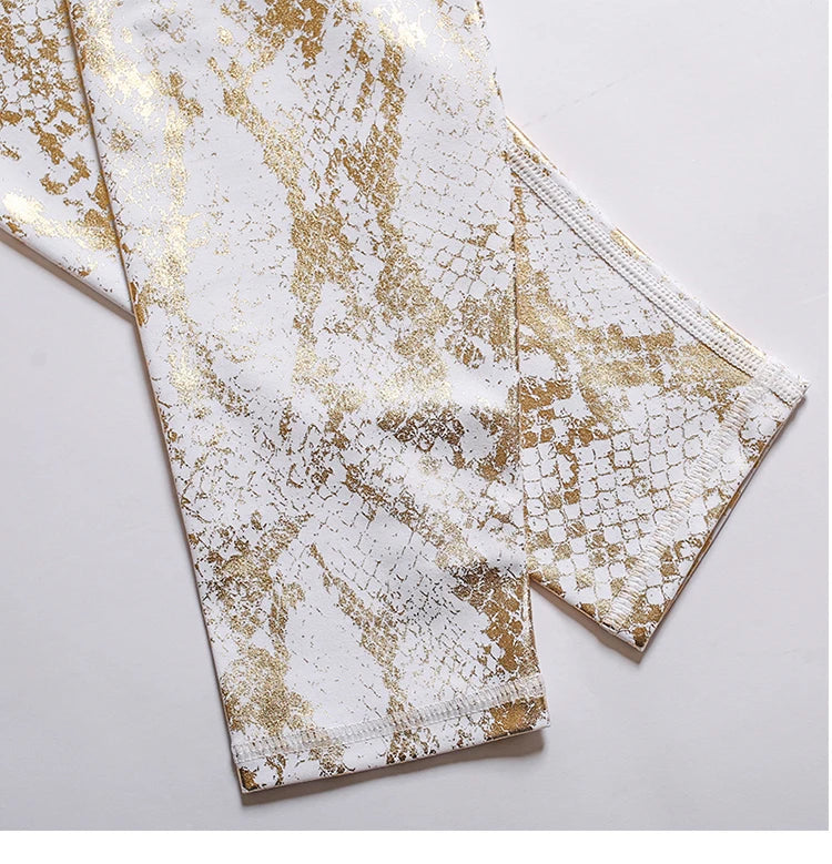 Women's Retro Metallic Snake Gym Leggings Blue Silver Shiny Legging Fitness Bottom