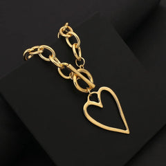 Punk Gold Color Bih Hollow Heart Pendant Necklace for Women Imitation Metal