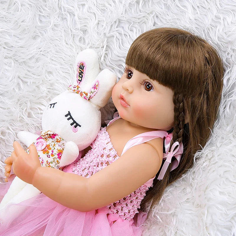 55cm NPK bebe doll reborn toddler girl pink princess baty toy very soft full body silicone girl doll