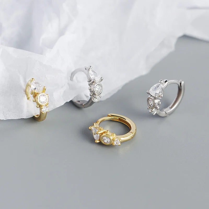 925 Sterling Silver Earring Zircon Sun Flower Ear Ring Geometric Style Water Drop Ear Bone Cute Temperament Woman Girl Ear Jewel