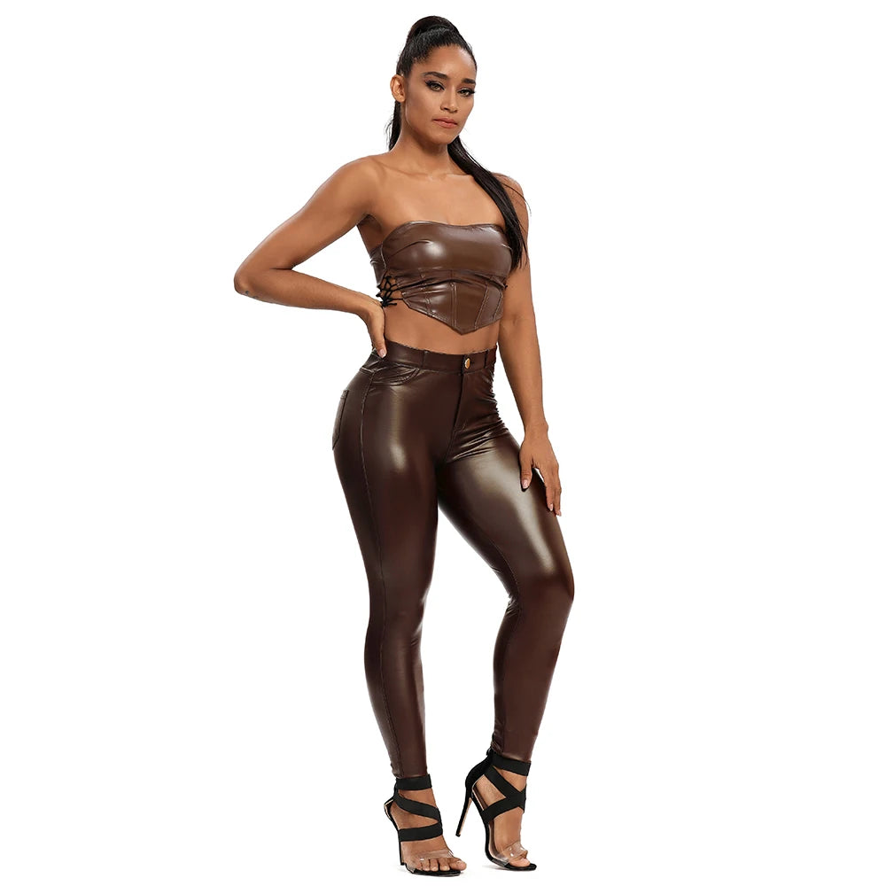 High Waist Leather Leggings for Women Black Butt Lift Femme Fitness PU Legging