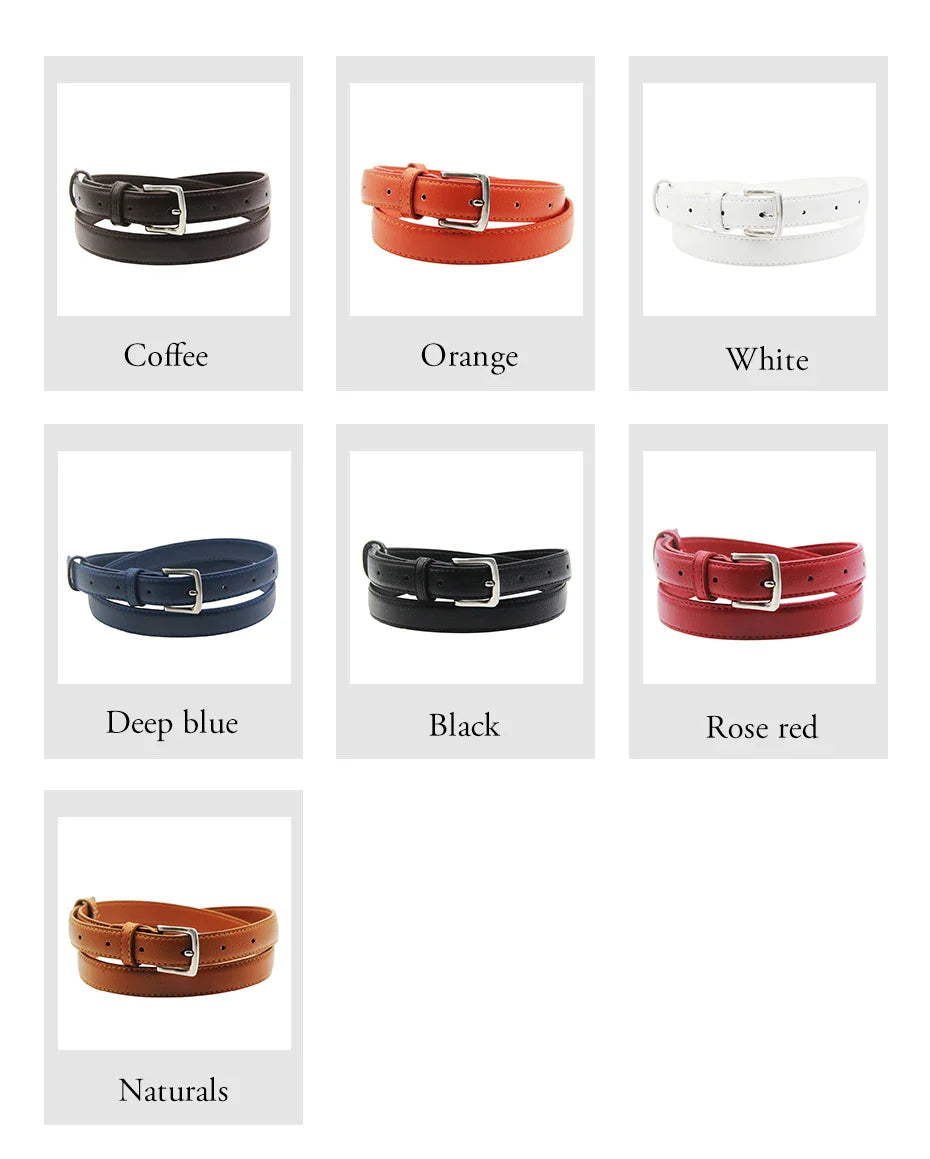 MaiKun Women's Skinny Leather Belt Solid Color Pin Buckle Simple Small Size Suit Business Casual Waist