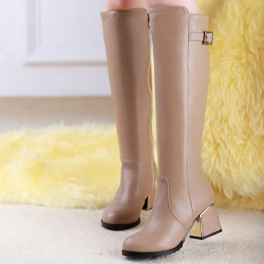 Casual Women Snow Boots Buckle Zipper Women's Knee High Boots