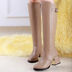 Casual Women Snow Boots Buckle Zipper Women's Knee High Boots