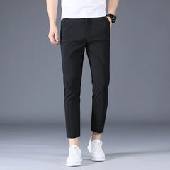 Ankle Length Ice Silk Men Trousers Black Khaki Korea Thin Summer Casual Suit Pants Chandals