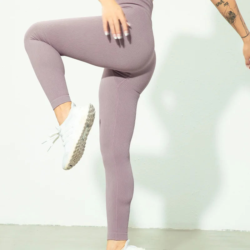 Tossy Ribbed Yoga Leggings Sports Tights Women Seamless Knit Yoga Pants White