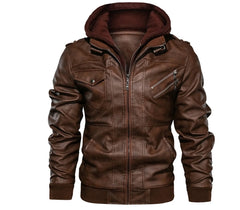 Winter Men's PU Leather Jacket Casual Man Motorcycle Leather Hooded Coats