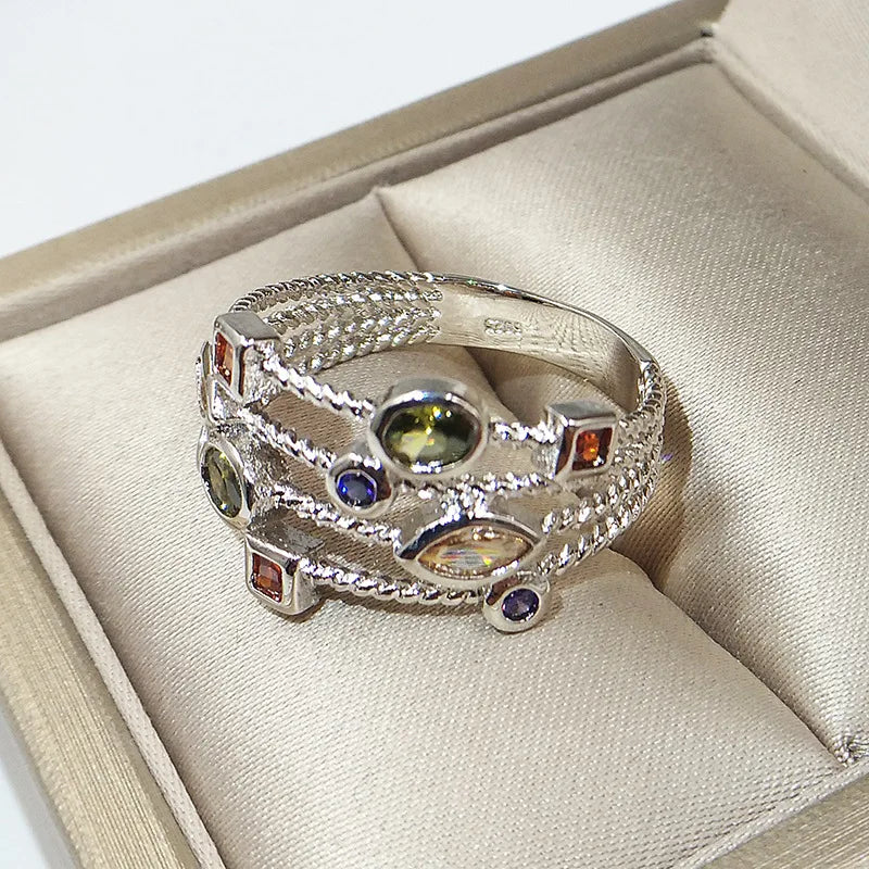 Genuine S925 Stamp Silver Color Rings for Women Hollow Engagement Ring Bijoux