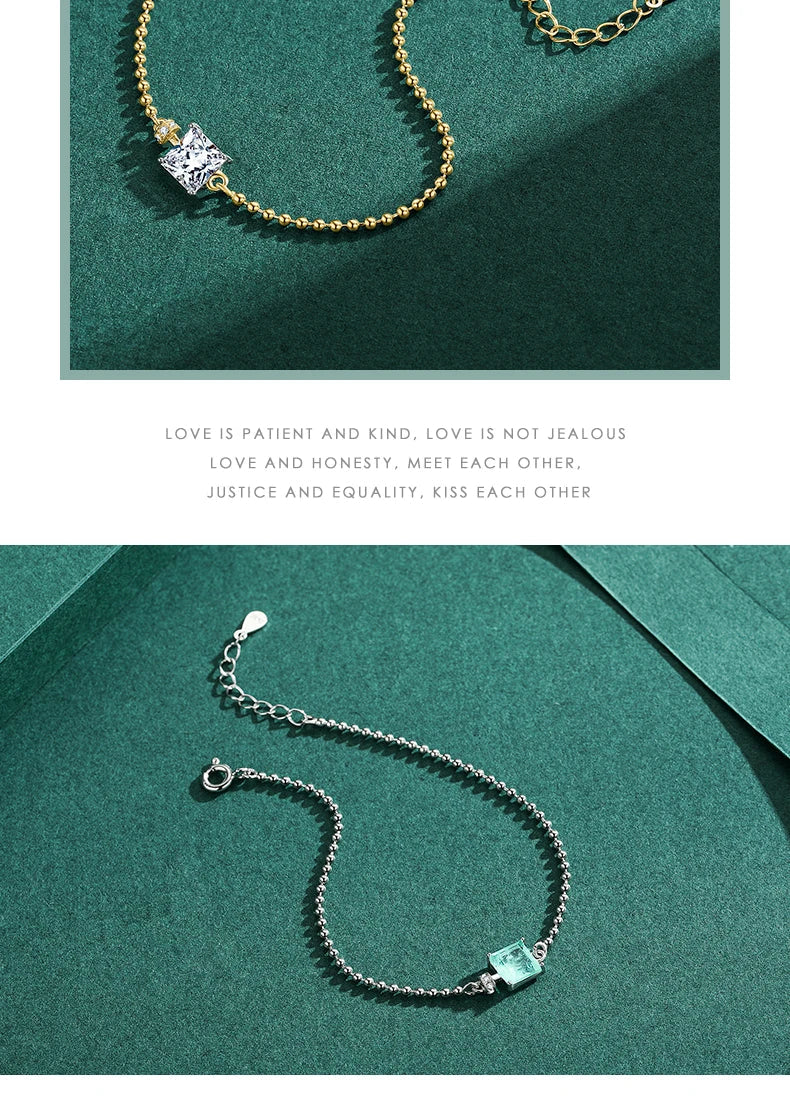 Modian 2021 New Real 925 Sterling Silver Luxury Square Tourmaline Beads Chain Bracelet For Women Paraiba Fine Statement Jewelry