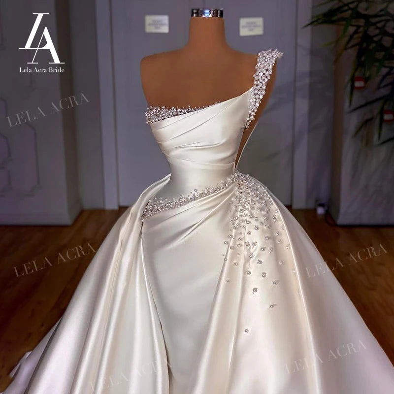 White Bridesmaid Dresses: Wedding Dress 3 In 1 Pearls Mermaid Court Train Princess