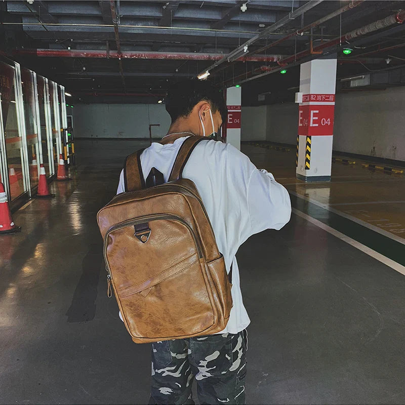 Men Backpack PU Leather Bagpack Large Laptop Backpacks Male Mochilas Casual Schoolbag For Teenagers Boys High Quality Rucksack