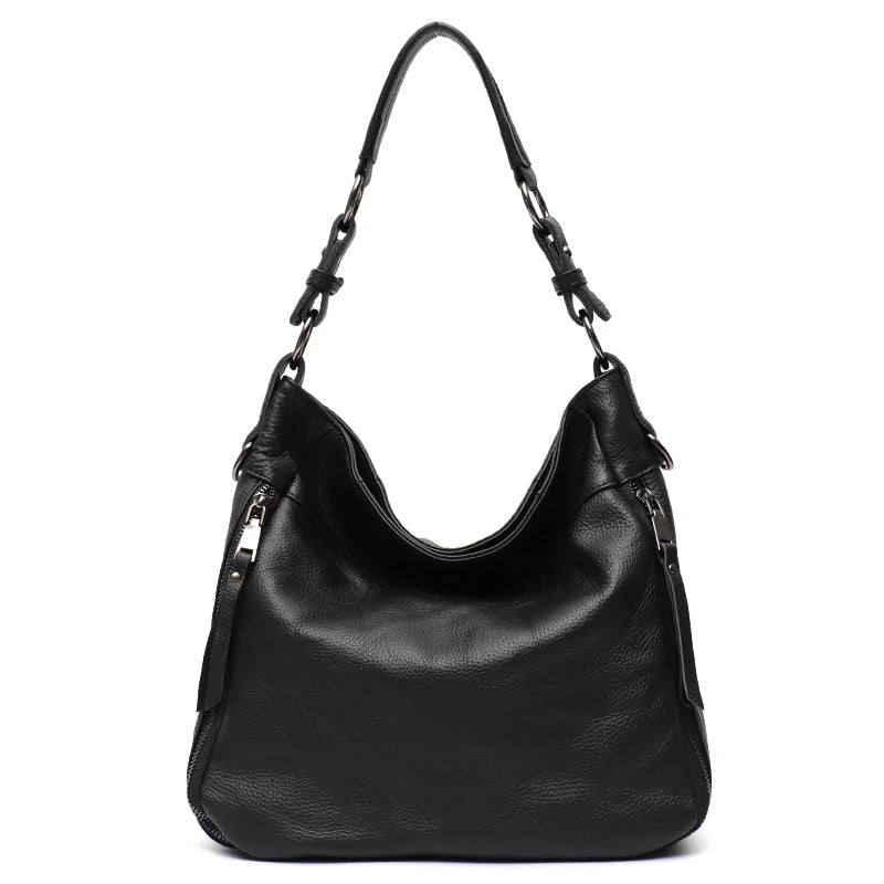 Leather Women Shoulder Bag Lady Cowhide Multi Pockets Casual Soft Hobo