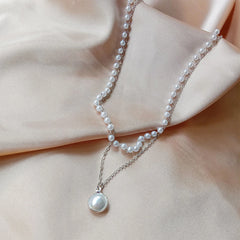 Fashion Kpop Pearl Choker Necklace Cute Double Layer Chain