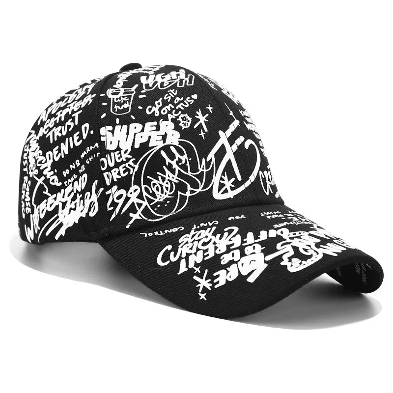 Korean version of the graffiti personality baseball hat tide men and women casual wild black shade curved eaves cap sun hat