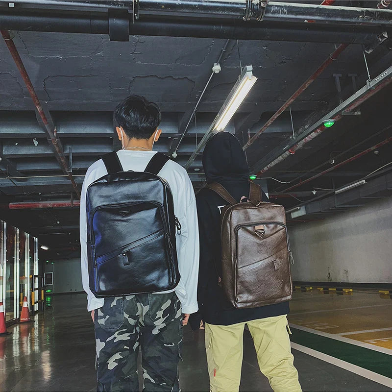 Men Backpack PU Leather Bagpack Large Laptop Backpacks Male Mochilas Casual Schoolbag For Teenagers Boys High Quality Rucksack