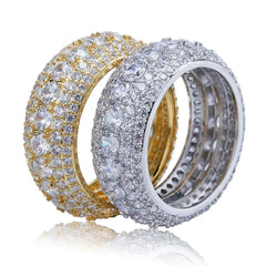 10MM Hip Hop Iced Out Cubic Zircon Bling Round Ring Gold Silver Color Jewelry