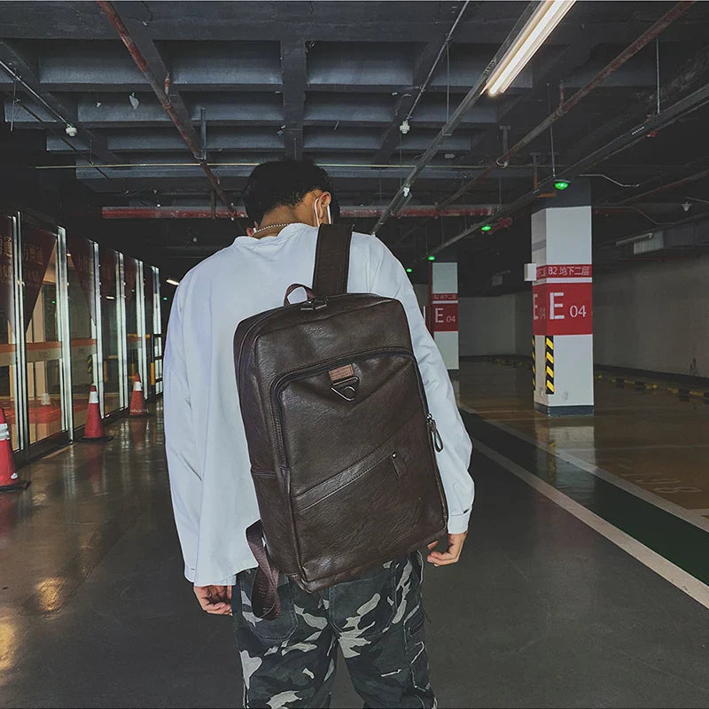 Men Backpack PU Leather Bagpack Large Laptop Backpacks Male Mochilas Casual Schoolbag For Teenagers Boys High Quality Rucksack