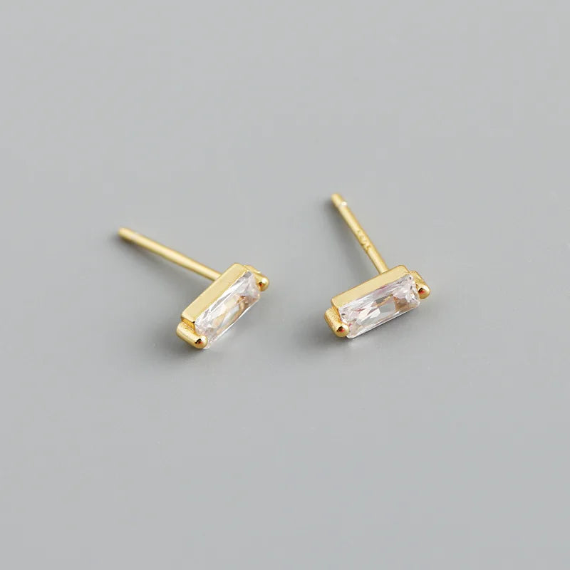 WANTME 925 Sterling Silver Colorful Square Shiny Zircon Beads Piercing Stud Earrings for Women Fashion Gothic Exquisite Jewelry