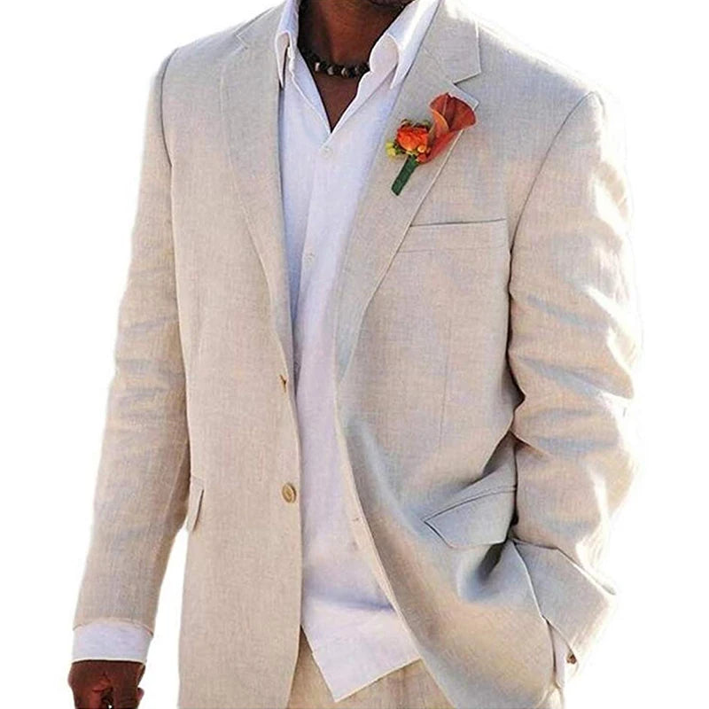 Tuxedo for Mens: Beige Linen Men's Suits for Summer Beach Wedding 2 Pcs American