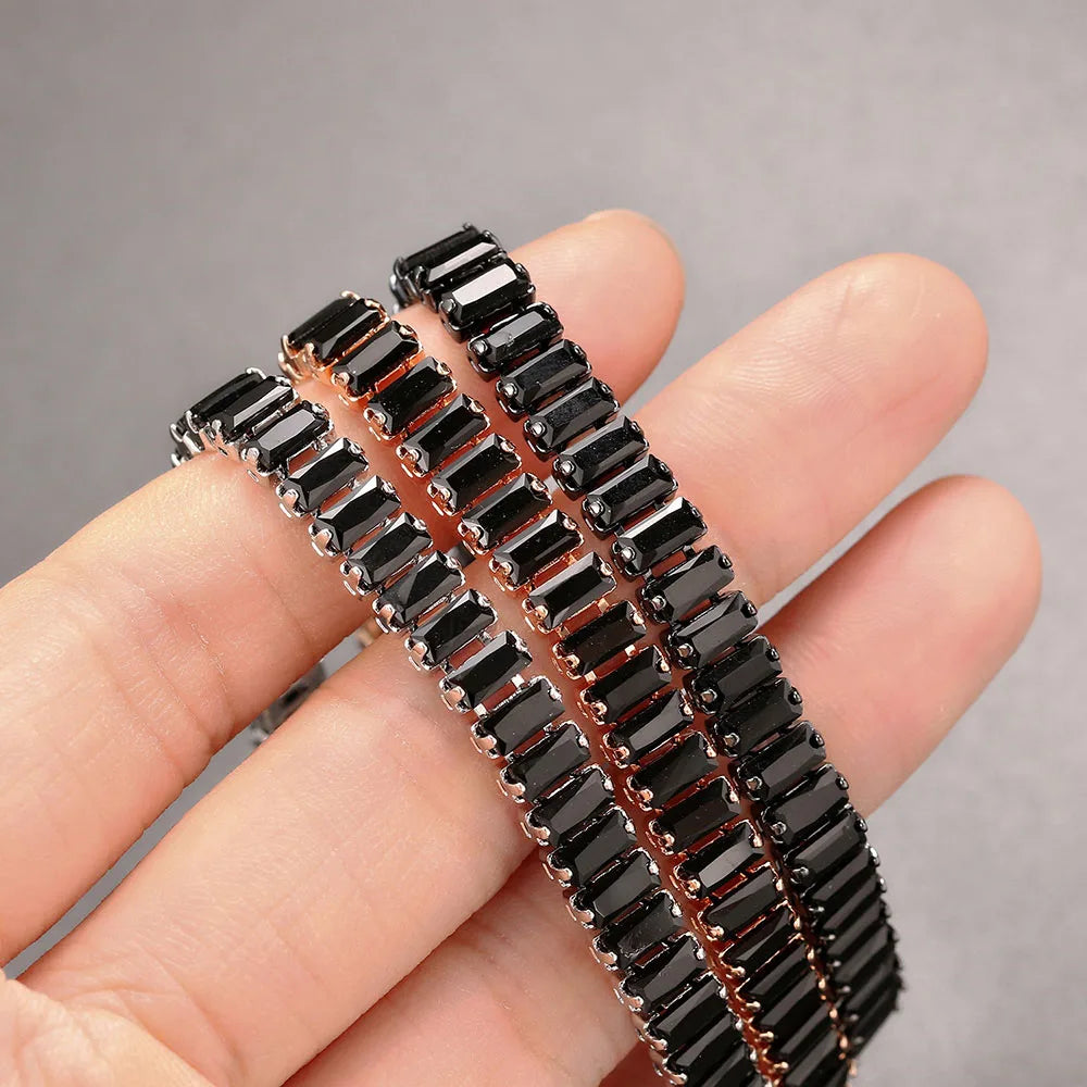 Black Iced Out Crystal Tennis Bracelets For Men Women Rectangle Zirconia Adjustable Chain on Hand Hip Hop Hippie Jewelry DZH051
