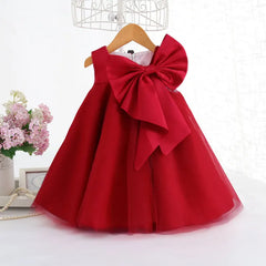 Flower Girl Dress Kids Birthday Baptism Dresses For Children Elegant Big Bow Frocks Girls