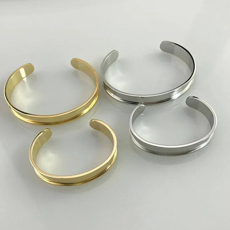 MaiLun 5pcs 10mm wide Open Cuff Bangles basic Stainless Steel Bracelet findings  Bracelet for Women  Child