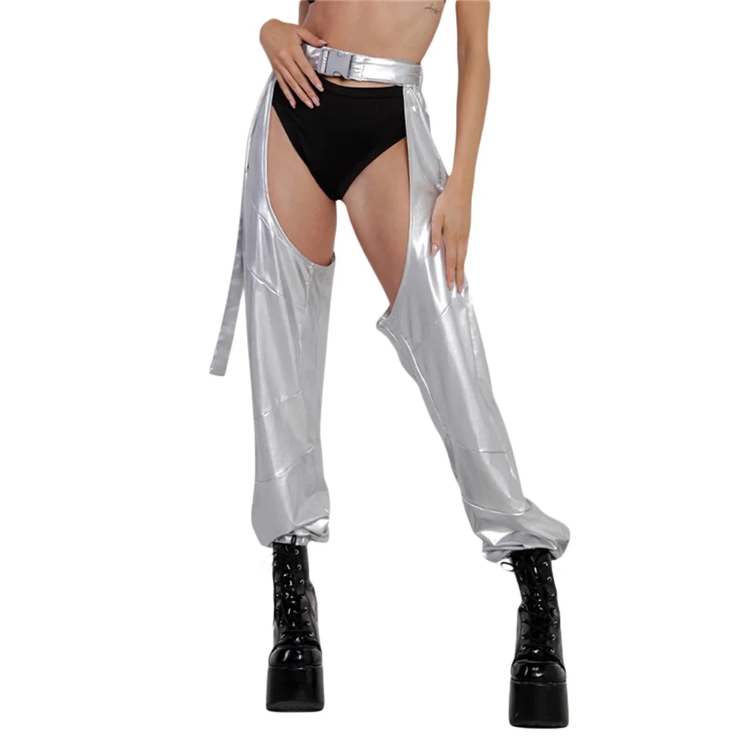 Women's Rave Chaps Ladies Hollow Out Patchwork/ Solid Loose Fit Buckle